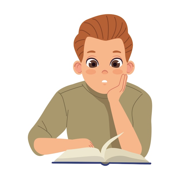 Vector young man studying reading character