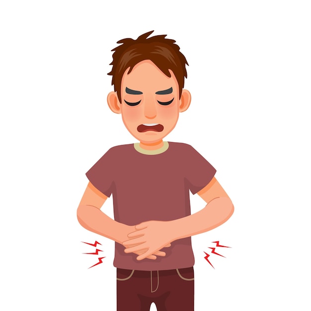 Premium Vector | Young man suffering from stomachache diarrhea ...