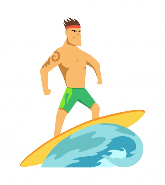 Pensionante della spuma del giovane che guida un surf nell'illustrazione di vettore dell'onda