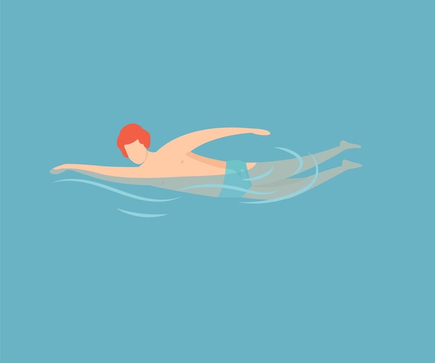 Vector young man swimming guy relaxing in the sea ocean or swimming pool at summer vacation vector illustration flat style