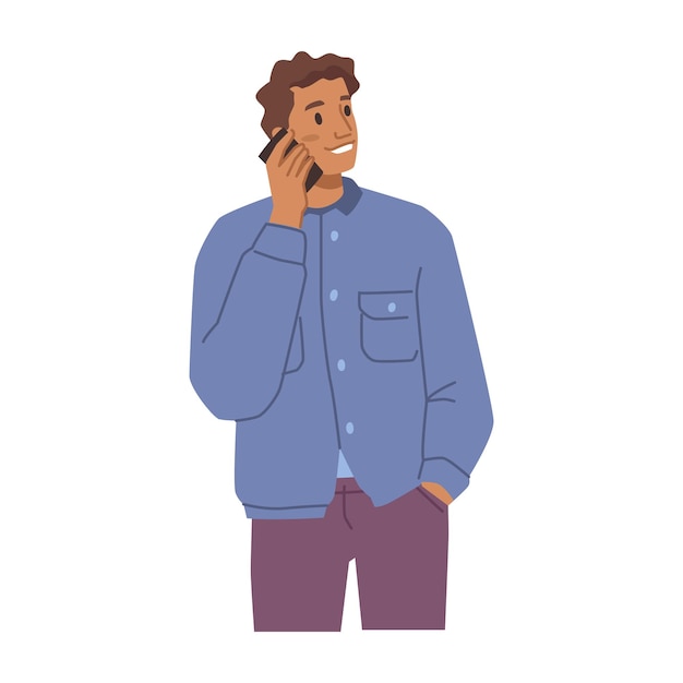 Vector young man talking on phone and smiling