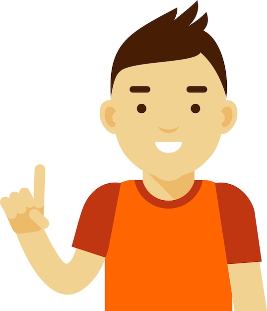 Vector young man teenager point gesture finger up attention insight in flat style