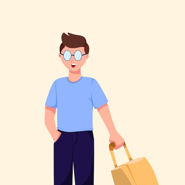 Young man traveler character design illustration