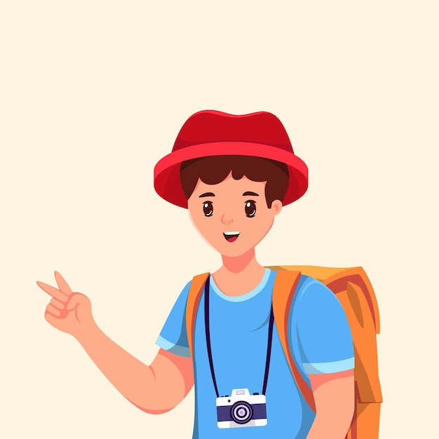 Young Man Traveling Character Design Illustration