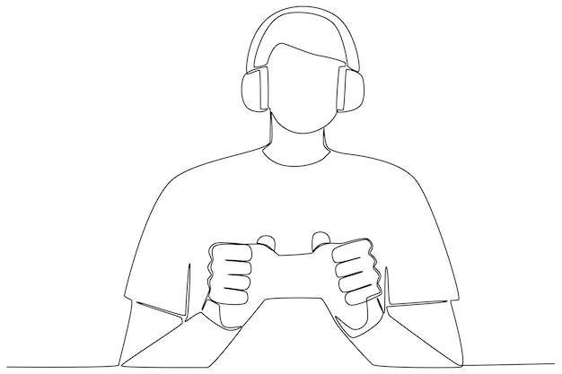 Premium Vector  A young man uses a headset and play station to playing games  online gaming oneline drawing