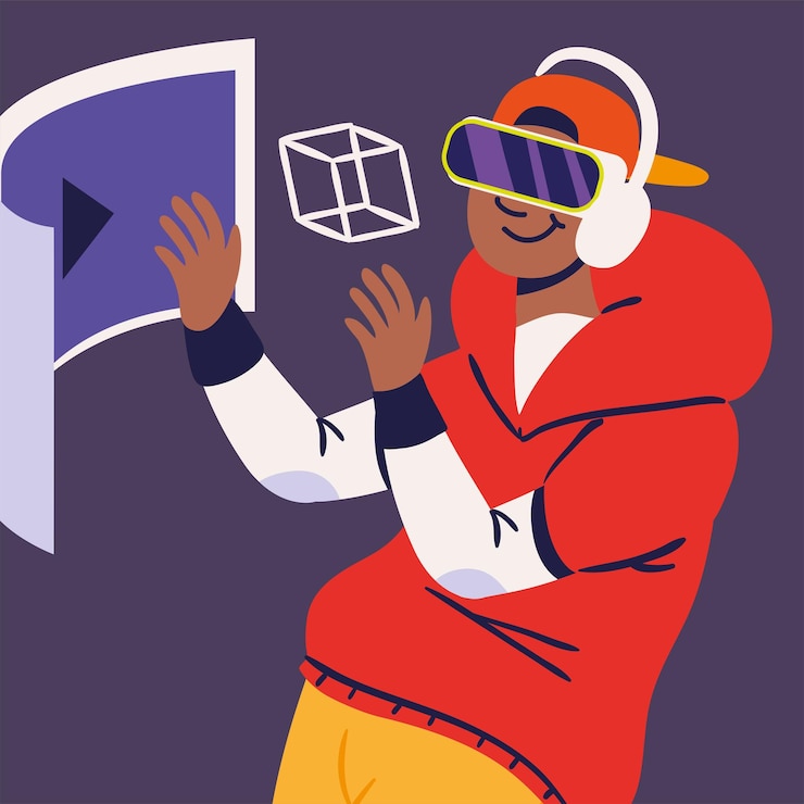 Vector young man using goggles