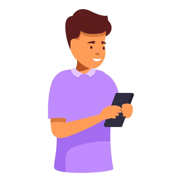 スマートフォンを使って幸せに笑顔でインターネットをブラウジングしている若い男性