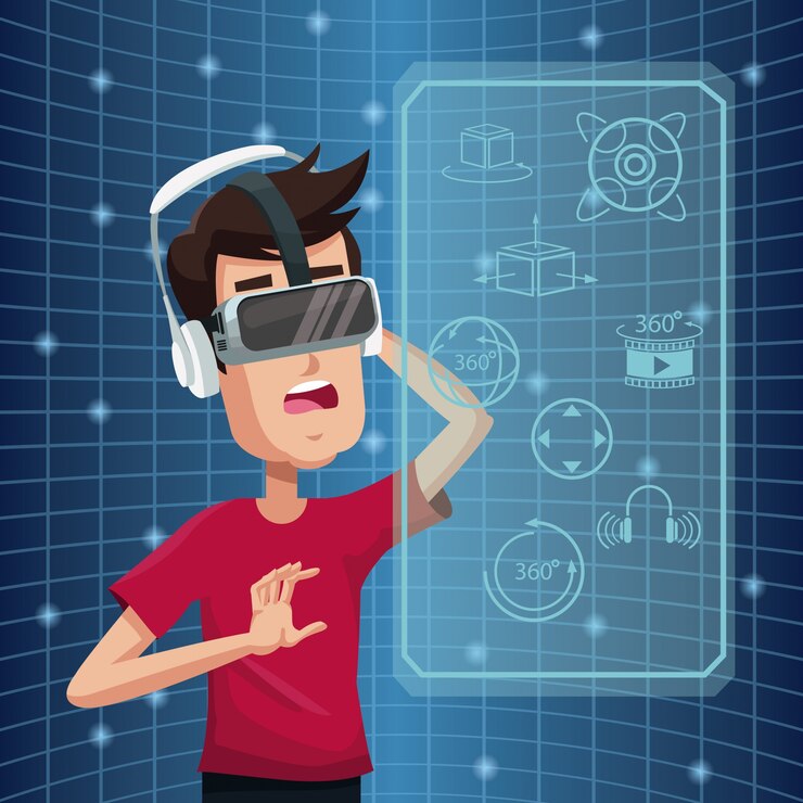 Vector young man virtual reality wearing goggle futuristic high tech 