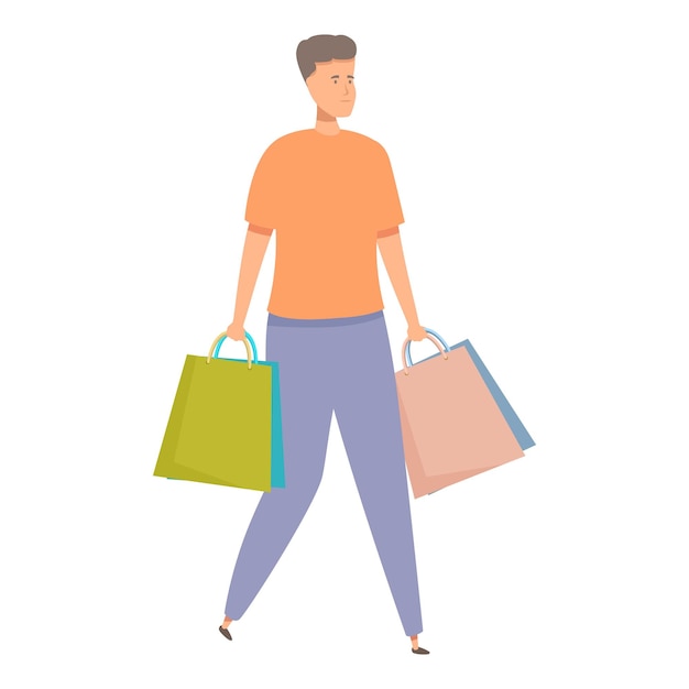 Young man walking and holding shopping bags retail therapy concept