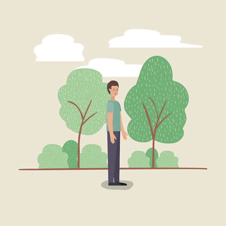 Vector young man walking on the park