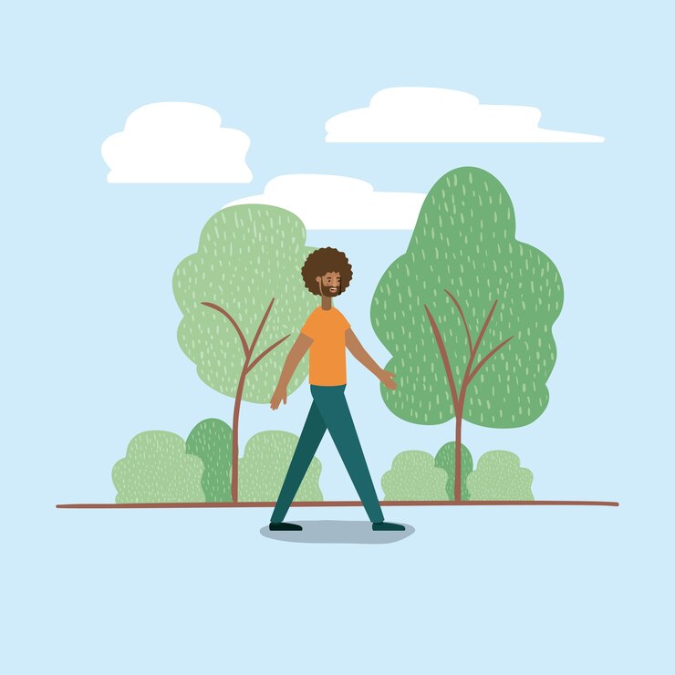 Vector young man walking on the park