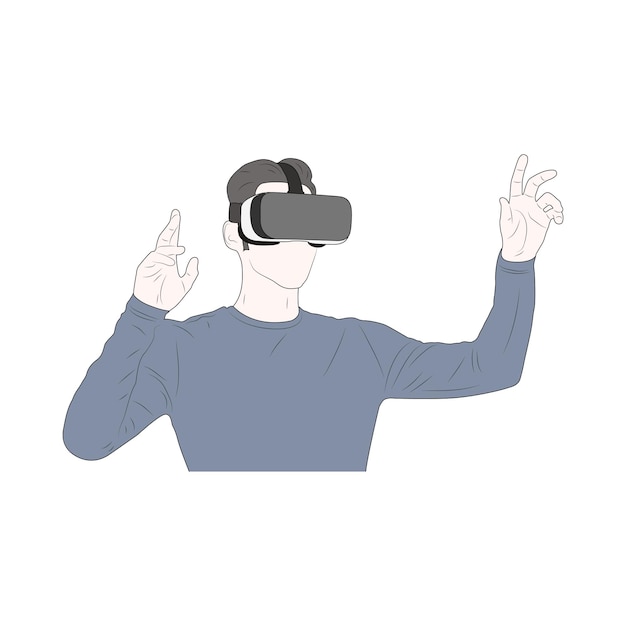 VR 헤드셋을 착용하고 가상 현실을 경험하는 청년
