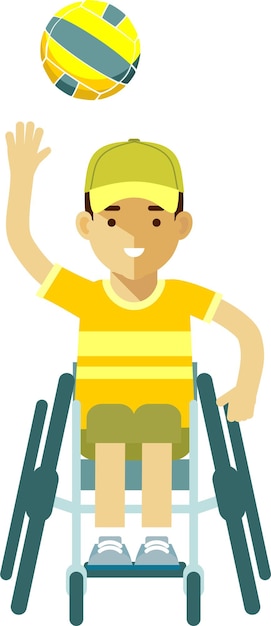 Vector young man in wheelchair playing volleyball