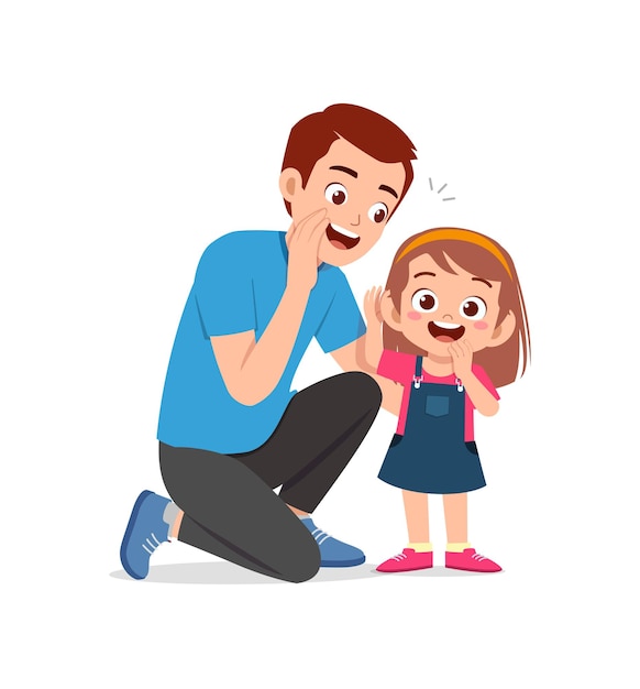 Vector young man whisper secret to cute little girl