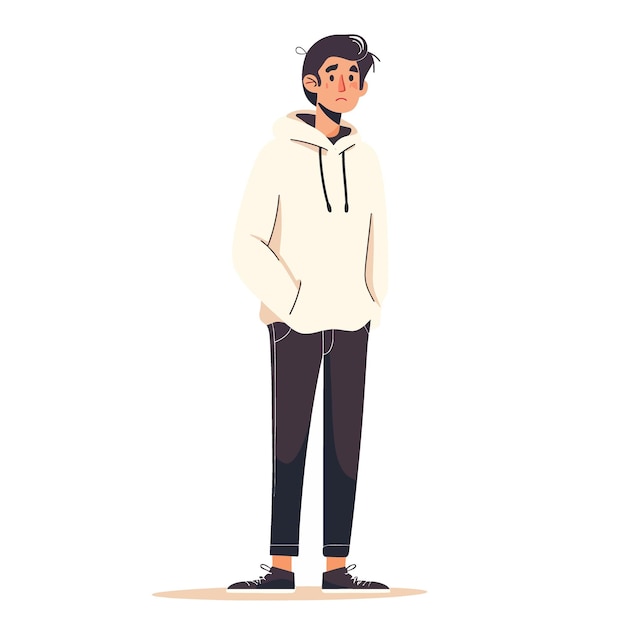 Vector young man in a white hoodie vector illustration in cartoon style