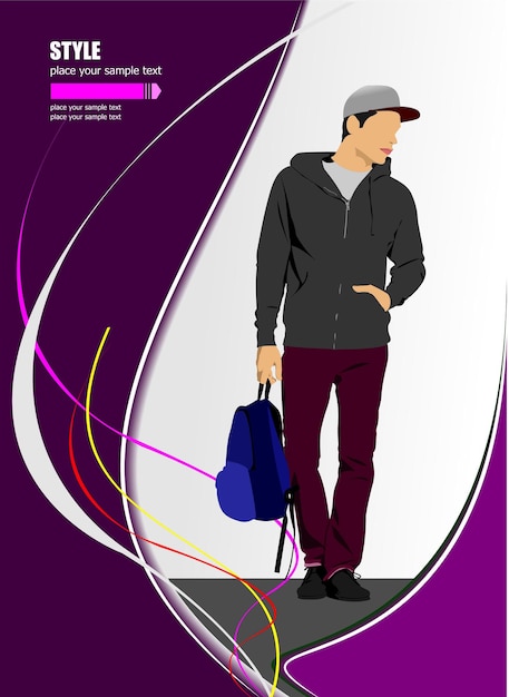 Young man with bag Vector illustration