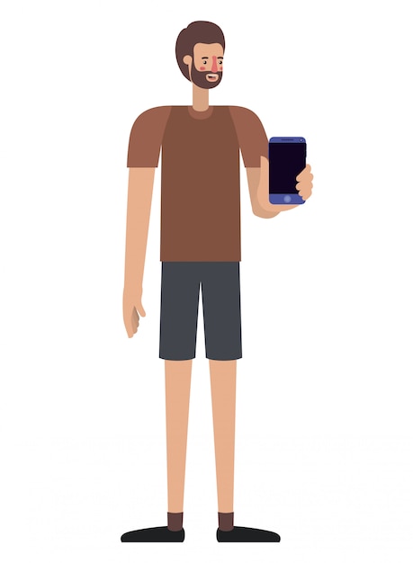 Young man with beard and smartphone