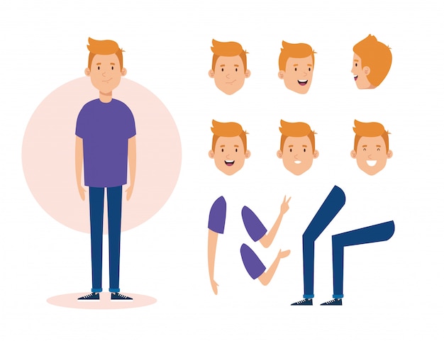 Vector young man with body parts characters