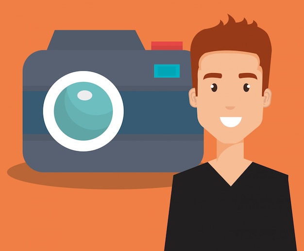 Vector young man with camera avatar character