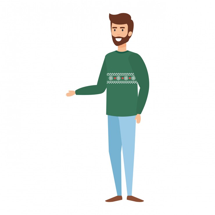 Vector young man with christmas sweater