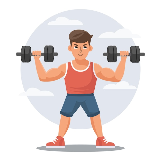 Muscular man workout with dumbbell in a flat design illustration | Premium  Vector