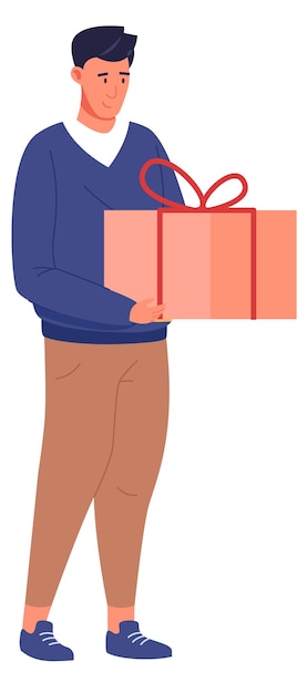 Young man with gift box Holiday present person