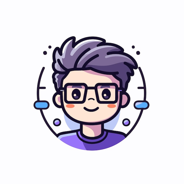 Vector young man with glasses vector illustration in cartoon style flat design