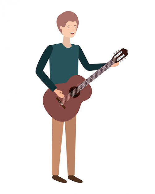 Young man with guitar character