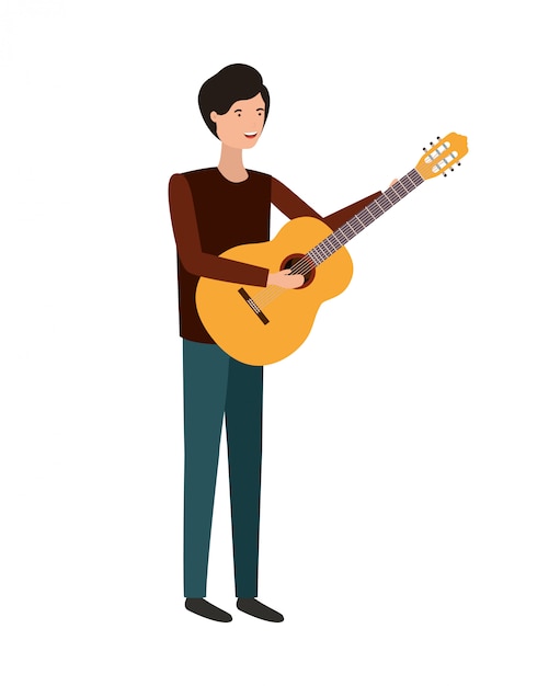 ギターのキャラクターと若い男