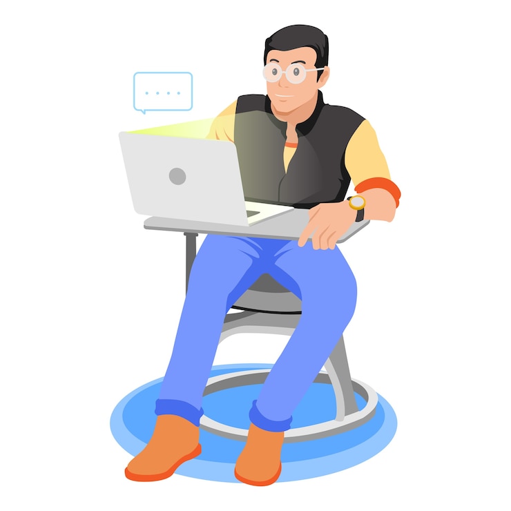 Vector young man with laptop