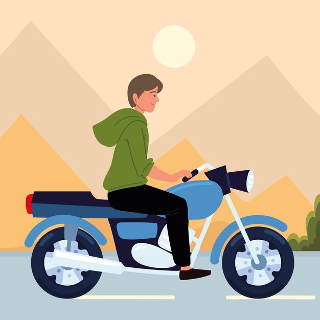Vector young man with motorcycle
