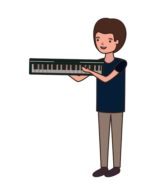 Vector young man with piano keyboard character