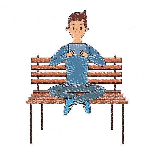 Vector young man with portable videogame scribble