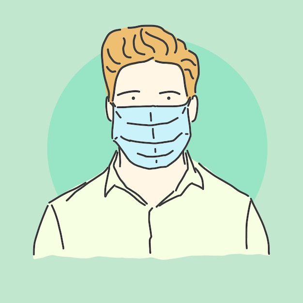 Vector young man with protective face mask