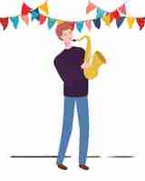 Vector young man with saxophone