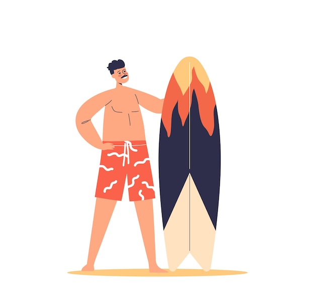 Young man with surfboard guy in shorts holding surf board male surfer enjoy summer activity