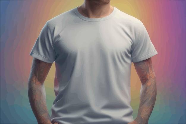 young man with tattoos in white t shirt standing over grey backgroundyoung man with tattoos in whi