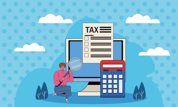 Young man with tax day pay vector illustration design