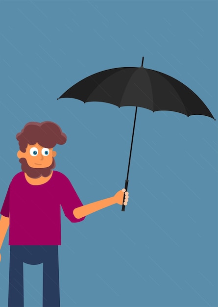 Young man with umbrella Vector background