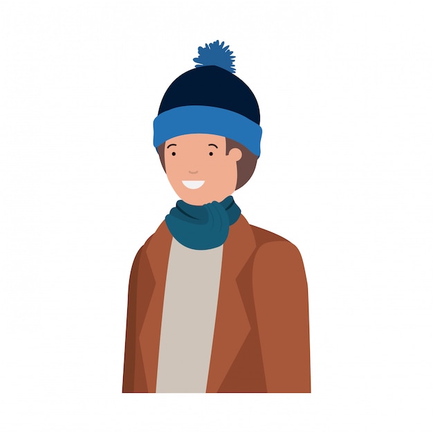 Vector young man with winter clothes avatar character