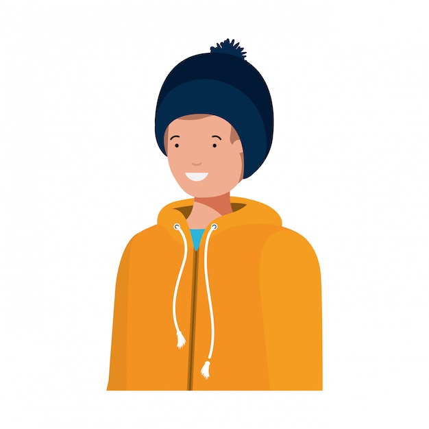 Young man with winter clothes avatar character