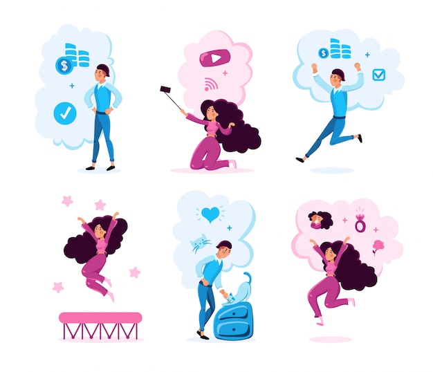 Young Man and Woman Flat Characters Set