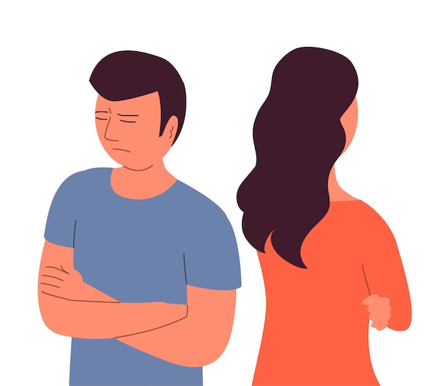 Vector the young man and woman quarrel family couple sad face hurt feelings and anger vector illustration