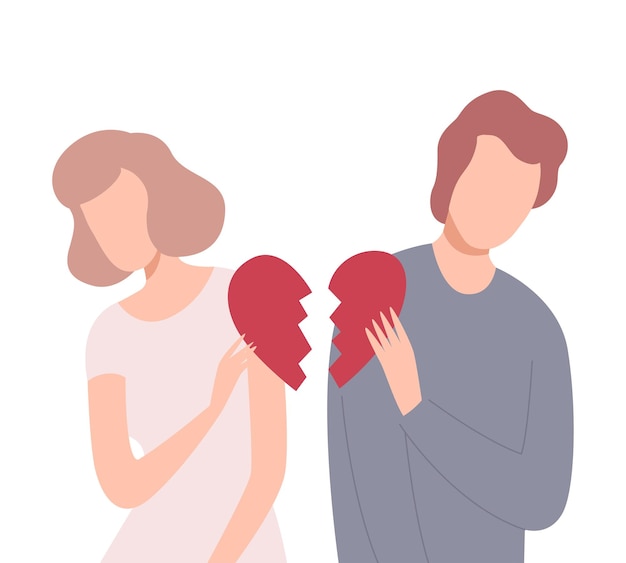 Young man and woman with broken heart people trying to save love and friendship flat vector