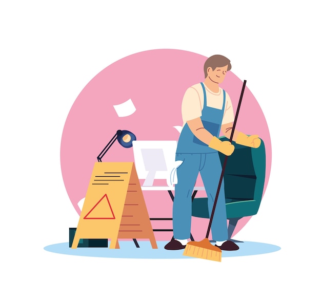 Vector young man working in cleaning service express illustration desing