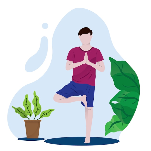 Vector young man at yoga position for meditating people doing yoga sport yoga day celebration relax icon