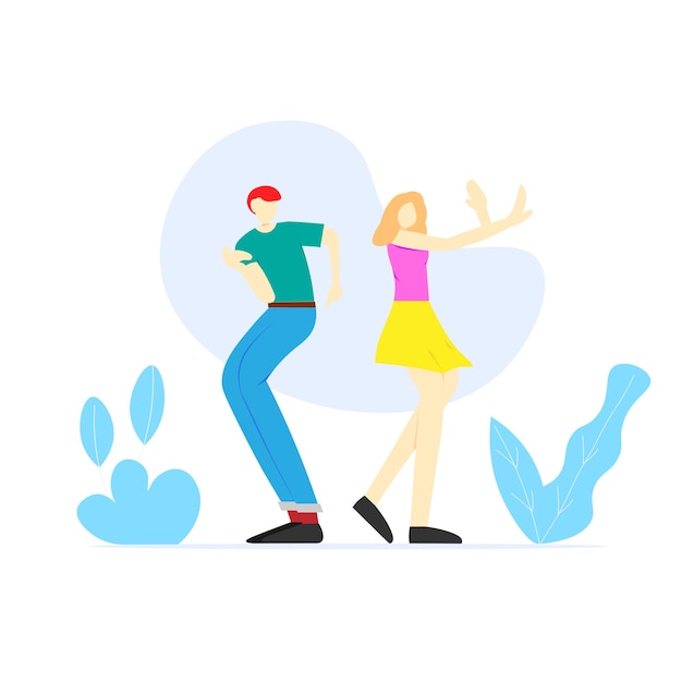 Молодой мужчина и молодая женщина, влиятельные лица, танцуют под вирусную песню, чтобы создать контент в социальных сетях.