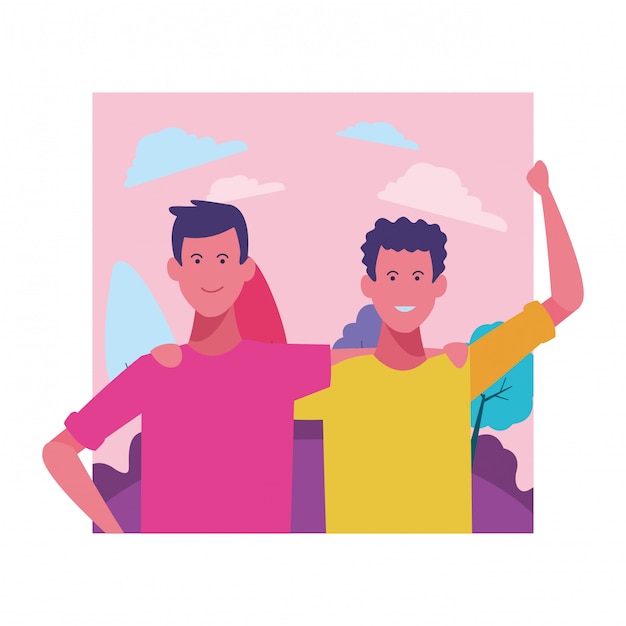 Vector young men cartoon