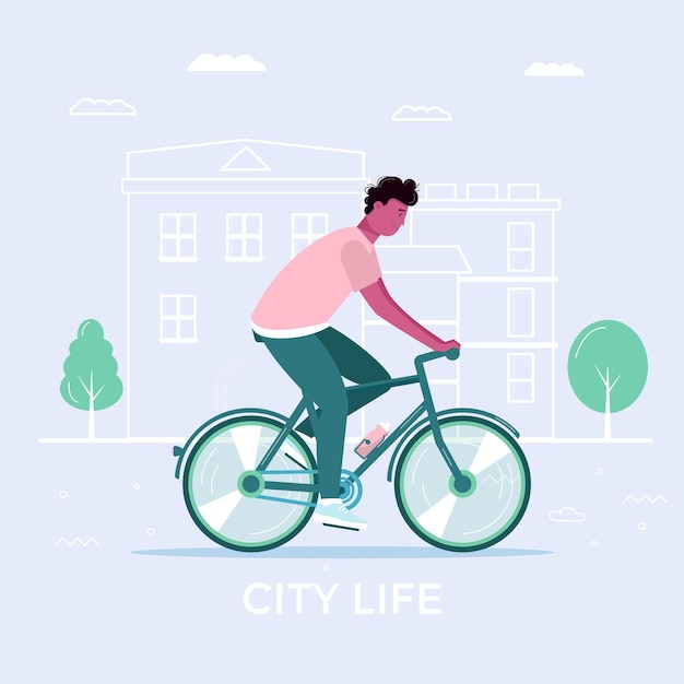Vettore i giovani e guidano la bicicletta, il trasporto ecologico della città nel parco pubblico. trasporto personale elettrico, bici verde. veicolo ecologico, concetto di vita in città
