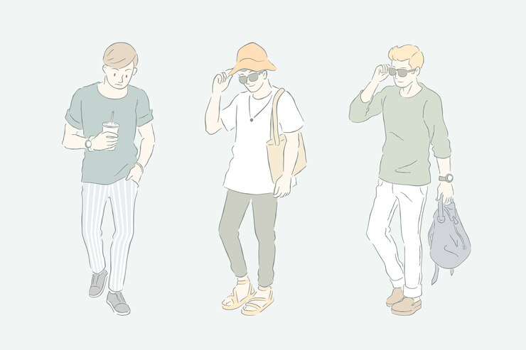 Vector 若い男性のファッションラインとグレーグリーントーン